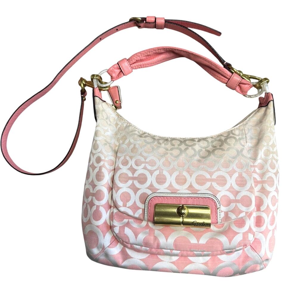 Coach Pink Ombre Op Art Sateen Hobo Crossbody Shoulder Bag 16793 Y2K